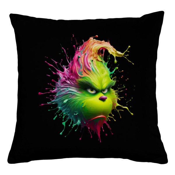 Vankúš bavlnený s potlačou Grinch vylitý z barvy polštář